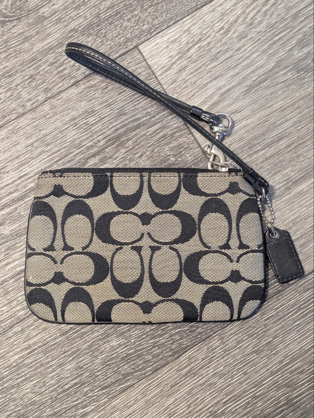 Coach Tan & Black Signature Canvas Wristlet with Leather Strap - Picture 2 of 4